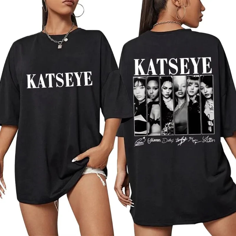 Vintage Korean Style Katseye Graphic T Shirts Kpop Fashion Men Women Popular T-shirt 100% Cotton Oversized T Shirts Streetwear